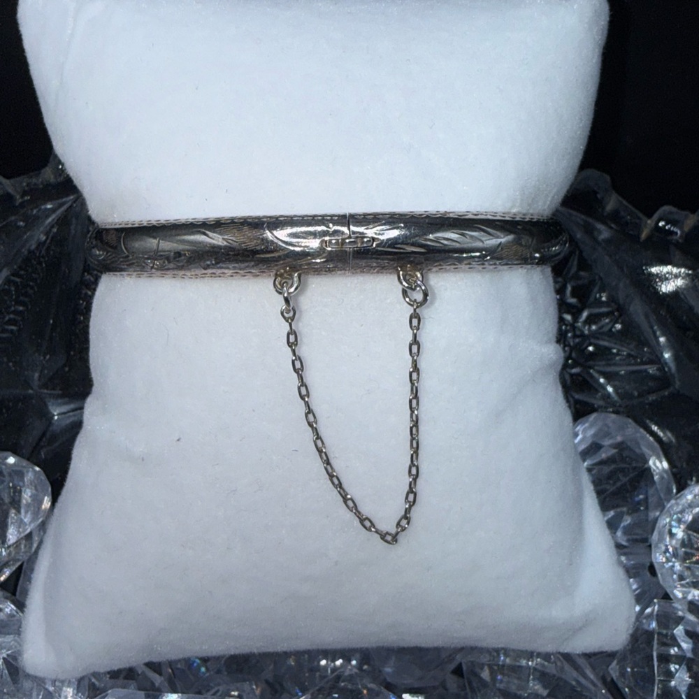 Elegant Silver .925 Bracelet with Chain vintage hinged bangle